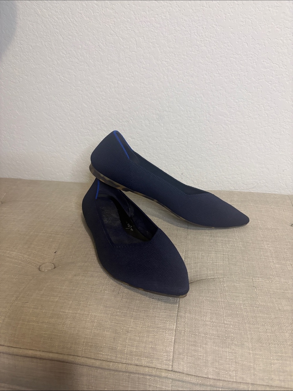 Rothy's Navy Pointed-Toe Knit Flats 8.5 tortoise shell bottom